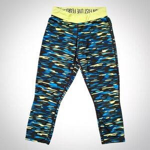 NIKE~Dri Fit~Women’s Blue/Yellow Geometric Athletic Workout Pants~Size XS~SKU205